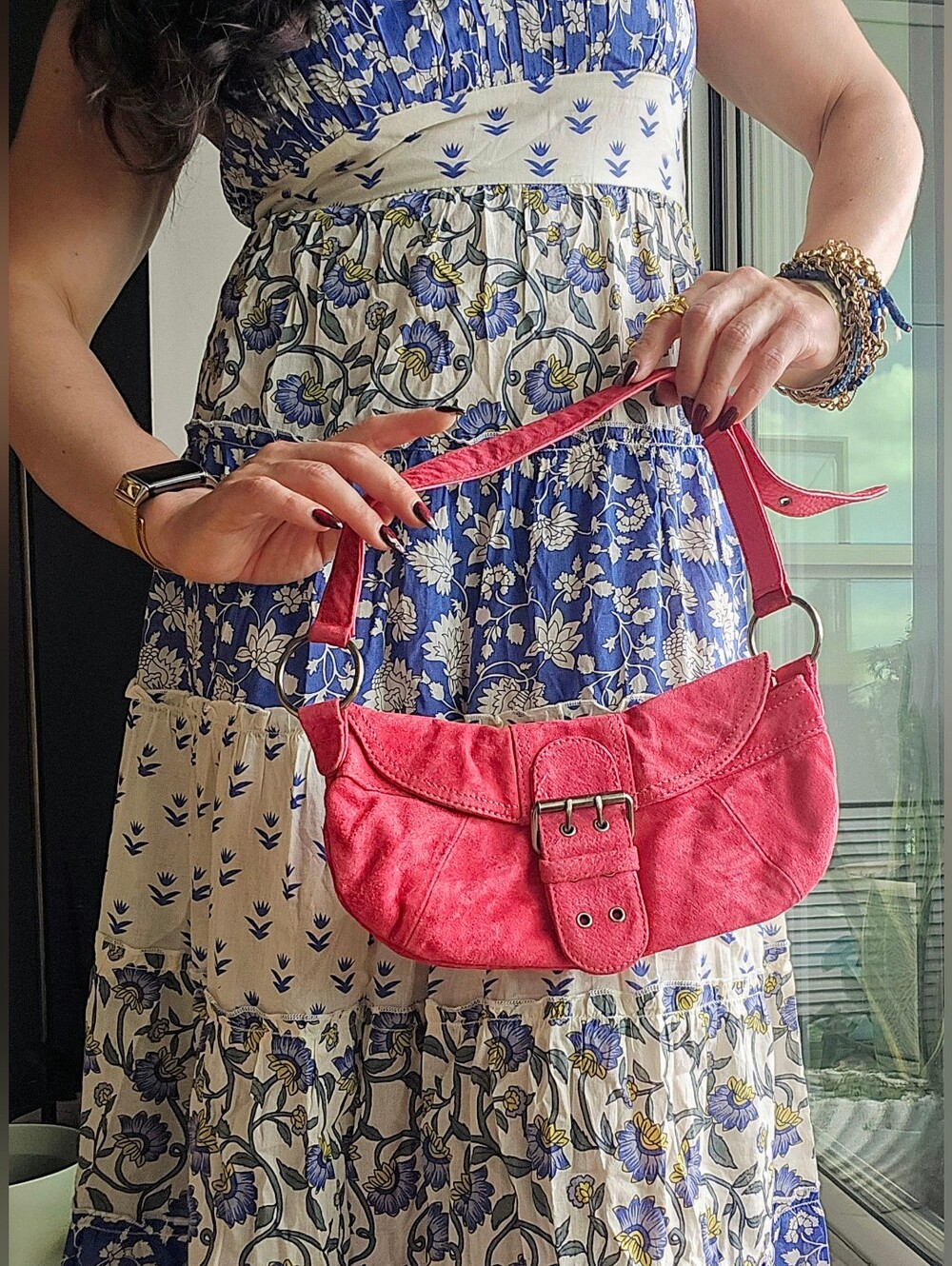 Mexx Pink Suede Shoulder Bag with Buckle Detail